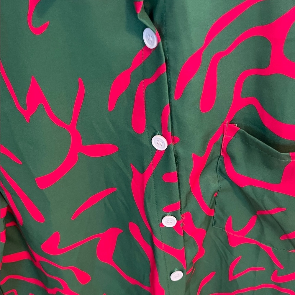 Green and Red Button-Up Shirt - Picture 2 of 7